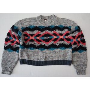Free People OB710276 Women Sz XS Gray Multi I Heart You Cropped Knit Sweater